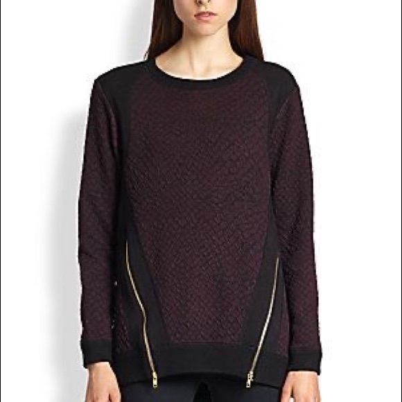 Rebecca Taylor Knit Pullover Sweater with Zipper Details - Wine - Picture 4 of 16